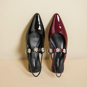 Westory2025年春季尖头平跟玛丽珍单鞋后空凉鞋S25AH58801