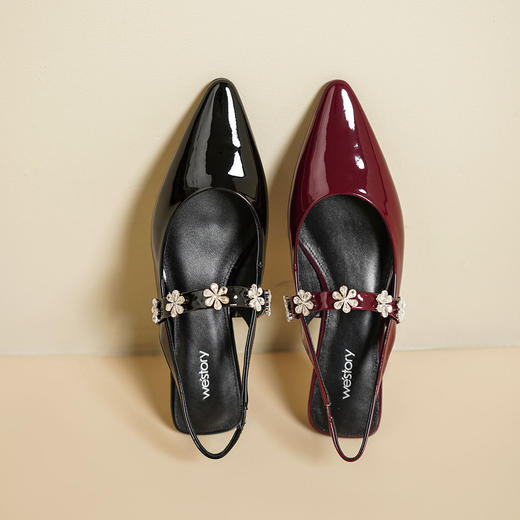 Westory2025年春季尖头平跟玛丽珍单鞋后空凉鞋S25AH58801 商品图0