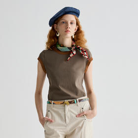 谜底T恤短袖女2025夏新品休闲日常深茶色紧身X型短上衣252MT0574