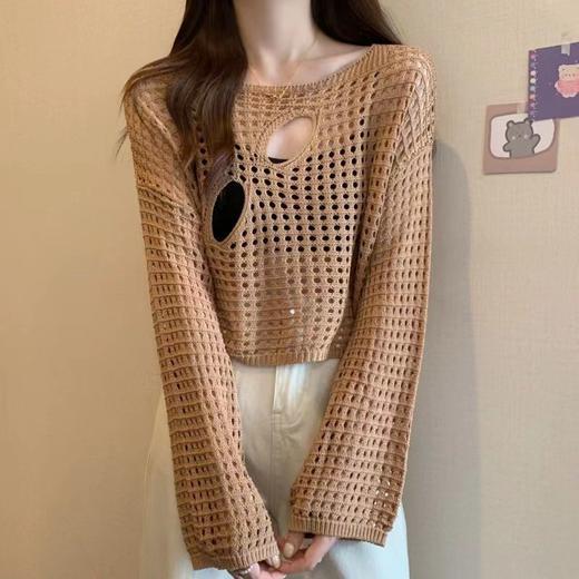 【镂空针织衫】春季新款 外穿罩衫 设计感小众破洞 宽松长袖短款上衣女  商品图7