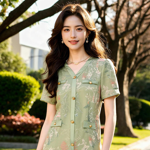 奢姿大码女装2025夏季减龄绣花设计简约连衣裙胖妹妹V领时尚裙子9952869636 商品图2