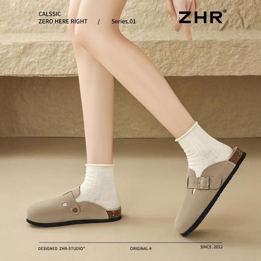 ZHR则则真皮牛反绒半拖包头勃肯鞋女情侣款百搭ins半拖鞋女博肯鞋 商品图1