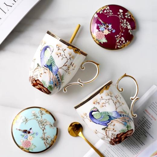 百鸟朝凤陶瓷马克杯带盖勺创意个性潮流杯子女水杯男家用中式诺轩百鸟朝凤马克杯百鸟娜蓝礼盒装【不支持补差，非质量问题不退不换】S 商品图4