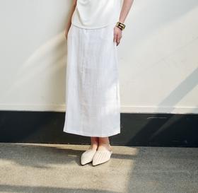 Sue.M 法国雨露 进口全亚麻ROW风半身裙新款直筒裙子松紧腰亚麻中长半裙