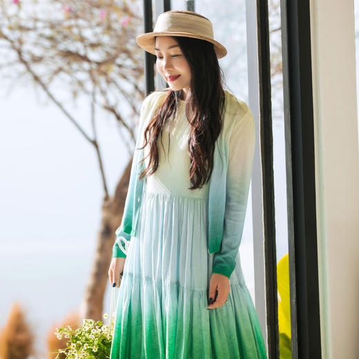 【林栖设计小店】粉色渐变油画毛织开衫收腰纽扣防晒2025夏季新品上衣衬衣女1952131 商品图1