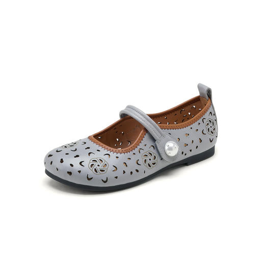 Westory2025年春季牛皮雕花镂空圆头平跟软底玛丽珍浅口单鞋S25AH58991 商品图2