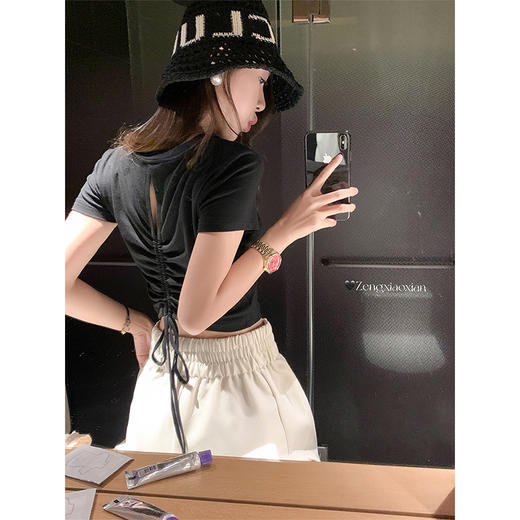 <曾小咸推荐>现货秒杀！微信超特价！设计感2色短款后背系带短袖T恤 日常89.99 立减50 秒杀39.99！ 商品图2