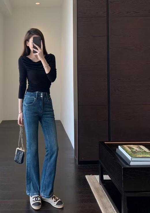 新款猫猫微喇牛仔裤土耳其四面弹盐洗牛仔裤 商品图1