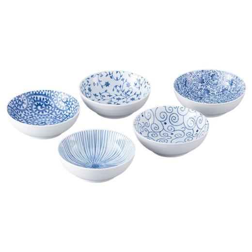 日本进口西庵窑蓝染5种花色小碗套装 商品图0