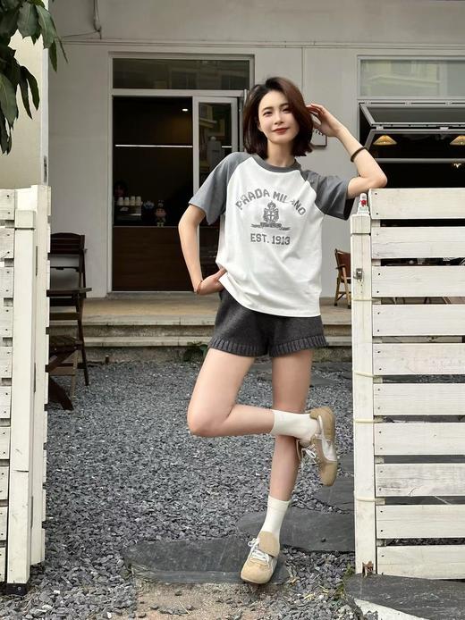 P家 拼色插肩袖女款圆领短袖T恤 Z-15091 商品图1