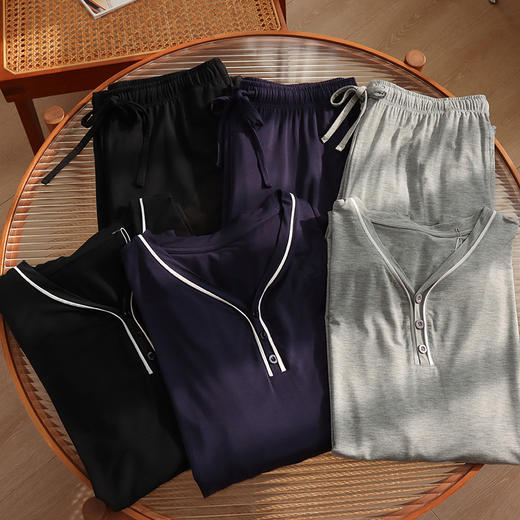 【纵享丝滑】男士60S莫代尔混纺酒杯领男士长袖套装 休闲家居服睡衣睡裤 商品图5