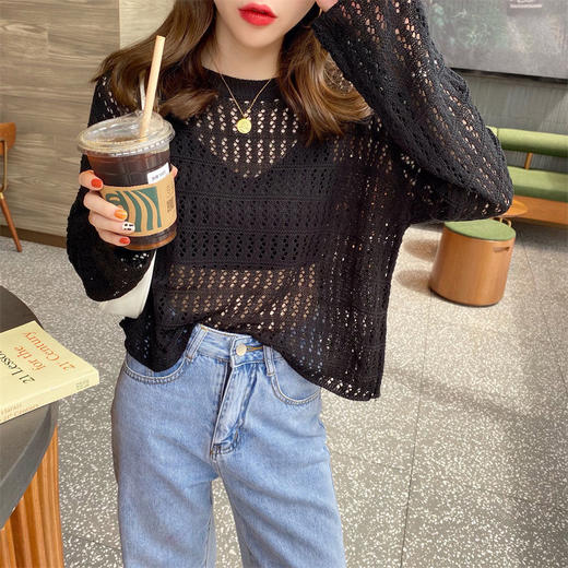 春夏新款【甜美减龄镂空针织衫】薄款宽松显瘦纯色罩衫上衣女潮 百搭不挑人 商品图2
