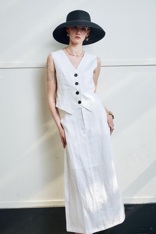 【土豆妈同款】法国雨露 进口全亚麻ROW风半身裙新款直筒裙子松紧腰亚麻中长半裙Sue.M 商品图6