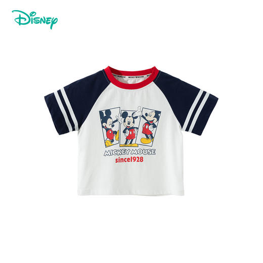 迪士尼【5A抑菌】25夏季新款男童插肩袖T恤卡通米奇撞色短袖打底衫ZD2ES025* 商品图4