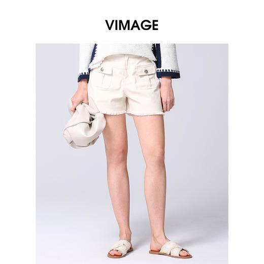 VIMAGE纬漫纪高腰休闲简约直筒短裤2025夏季新款V2305929 商品图3