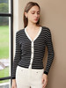 【V领条纹针织开衫】25年春夏新品女士棉质坑条纹修身撞色针织外套 商品缩略图1