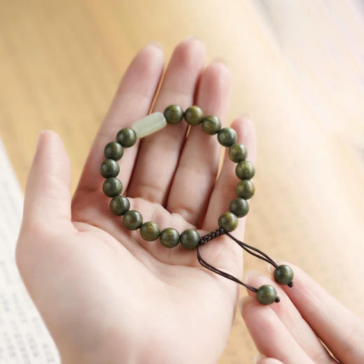敦煌【青山·和田玉绿檀木手串】敦煌福泽绿檀木佛珠手串 老料和田玉檀香木手链 男女民族手串 商品图1