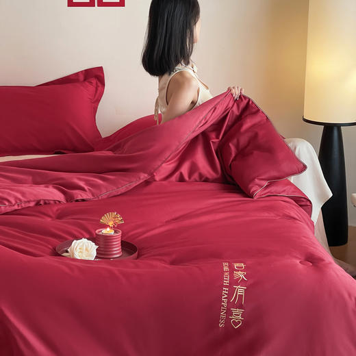 自然醒吾家有喜60支长绒棉刺绣婚嫁被轻奢新婚喜被20%蚕丝蛋白红色春秋被结婚床上冬加厚（配送婚庆大红手提袋）TD 商品图13