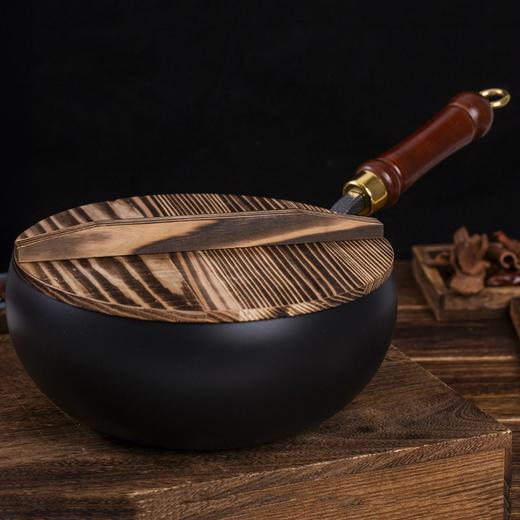 热卖！不粘锅、不溅油！【赠杉木盖/玻璃盖】康诗达 章丘无涂层古法氮化大肚铁锅  与辉同行同款式！ 商品图7