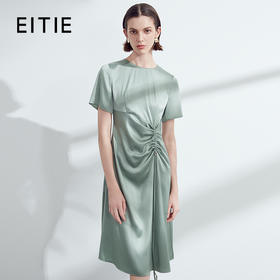 EITIE爱特爱夏季新款单侧提褶法式气质显瘦高腰连衣裙7807532
