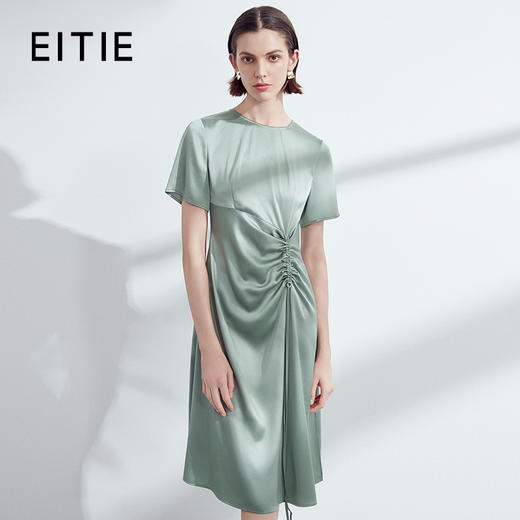 EITIE爱特爱夏季新款单侧提褶法式气质显瘦高腰连衣裙7807532 商品图0