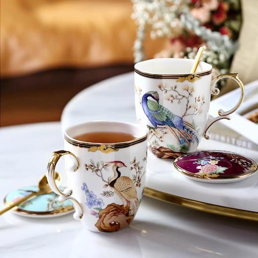 百鸟朝凤陶瓷马克杯带盖勺创意个性潮流杯子女水杯男家用中式诺轩百鸟朝凤马克杯百鸟娜蓝礼盒装【不支持补差，非质量问题不退不换】S 商品图2