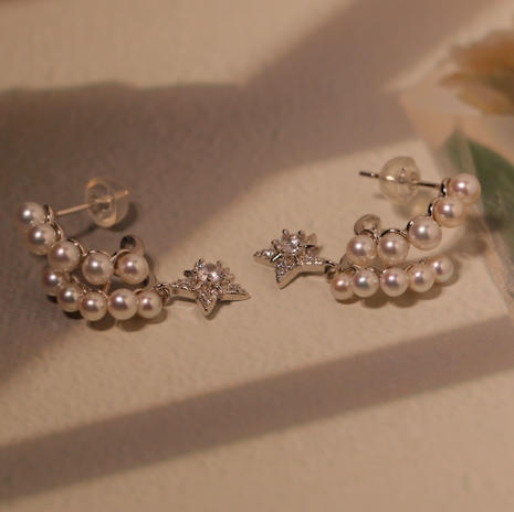 刘yifei同款 20粒珠珠 正圆无暇ji强光镶嵌的耳环 纯银 星星好灵动 好看精致 商品图5