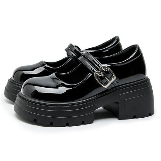 西遇厚底玛丽珍鞋女新款春夏亮面配裙子黑色单鞋增高JK小皮鞋V0556444 商品图4