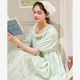 芬腾睡裙女夏季新款短袖睡衣裙可爱布朗熊甜美休闲大码家居裙中裙