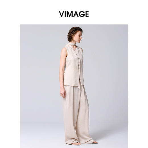 VIMAGE纬漫纪通勤气质廓形纯色无袖背心马甲上衣2025夏季新款V2313953 商品图3