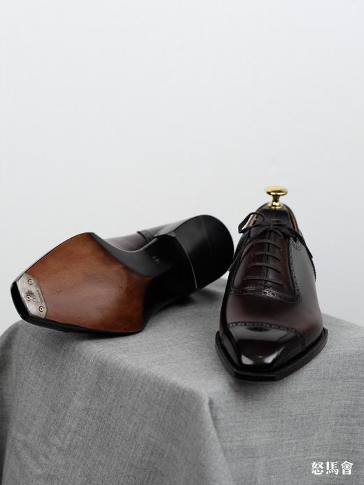 手工固特异法国小牛皮凿子头三角V型琴底手工擦色咖啡色布洛克牛津鞋（Corthay楦型） 商品图2