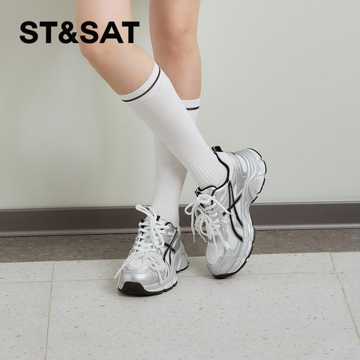 星期六珍珠女孩轻盈舒适运动老爹鞋SSD1112E1W 商品图0