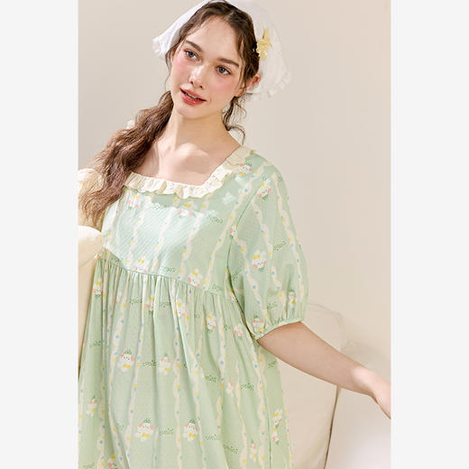 芬腾睡裙女夏季新款短袖睡衣裙可爱布朗熊甜美休闲大码家居裙中裙 商品图3