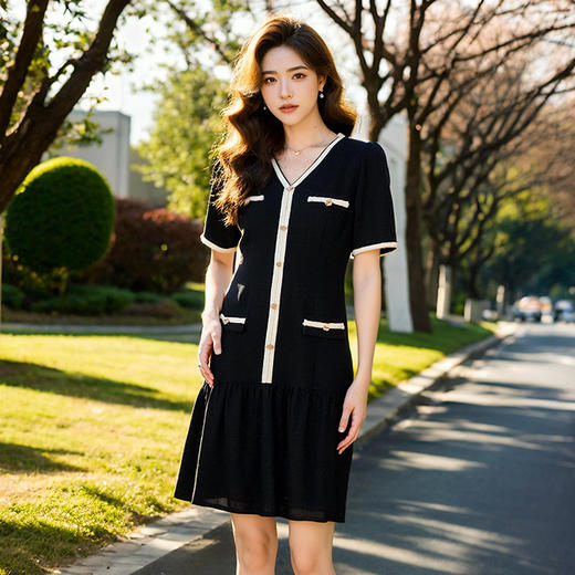 奢姿大码女装2025夏季荷叶摆时尚连衣裙胖妹妹轻奢优雅V领裙子9952890379 商品图4