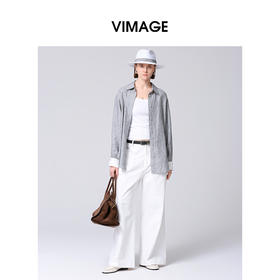 VIMAGE纬漫纪智性风亚麻宽松质感灰色百搭衬衫外套春季新款V2309918