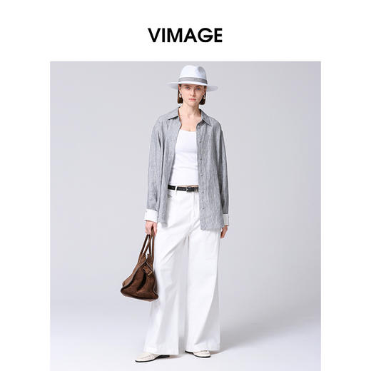 VIMAGE纬漫纪智性风亚麻宽松质感灰色百搭衬衫外套春季新款V2309918 商品图0