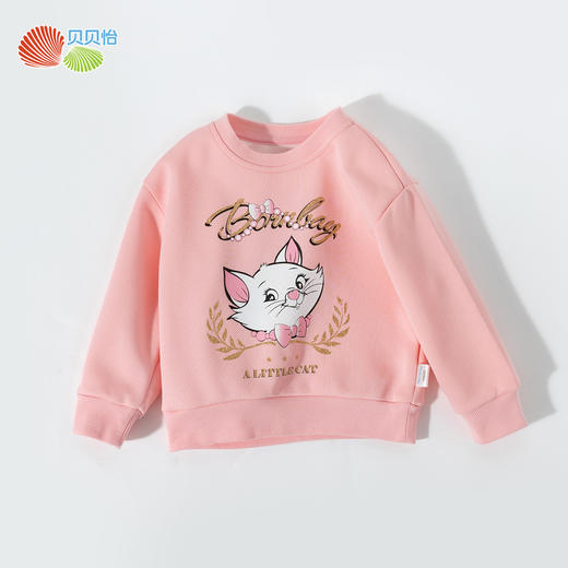贝贝怡2025春秋新款女童圆领卫衣卡通猫咪印花套头上衣运动休闲卫衣 商品图8