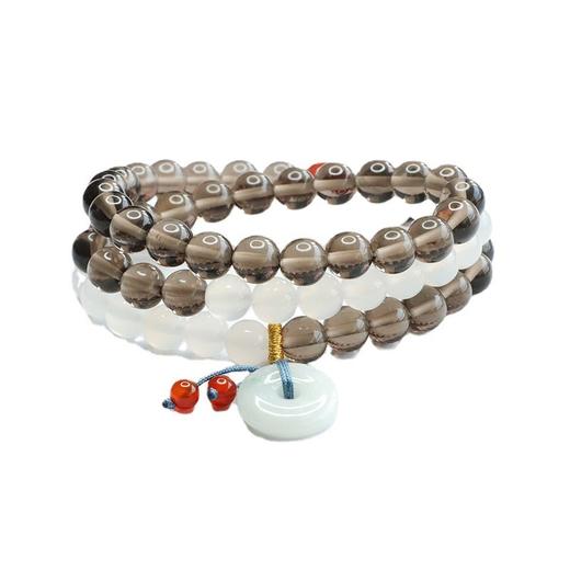 【青海藏文化博物院官方直发】冰种黑曜石白玉髓翡翠平安扣提溜多圈手串 商品图4