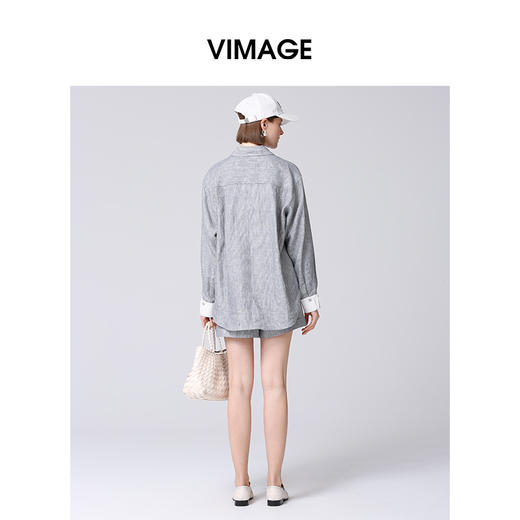 VIMAGE纬漫纪智性风亚麻宽松质感灰色百搭衬衫外套春季新款V2309918 商品图4
