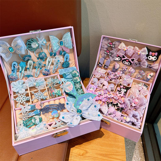 【精致皮筋首饰盒，多款发饰搭配！】儿童发饰礼盒 小女孩生日礼物 六一公主皮筋首饰盒套装 女童发夹头饰-QQ 商品图2