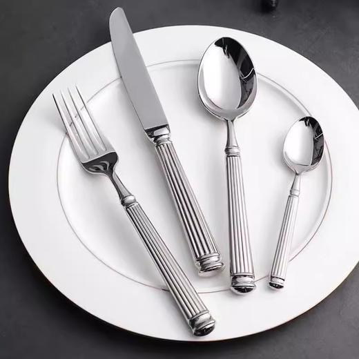 304不锈钢刀叉勺罗马柱西餐餐具套装高档餐厅家用牛排刀甜品勺叉罗马镜面原色红色礼盒4件套1人用套装 商品图6