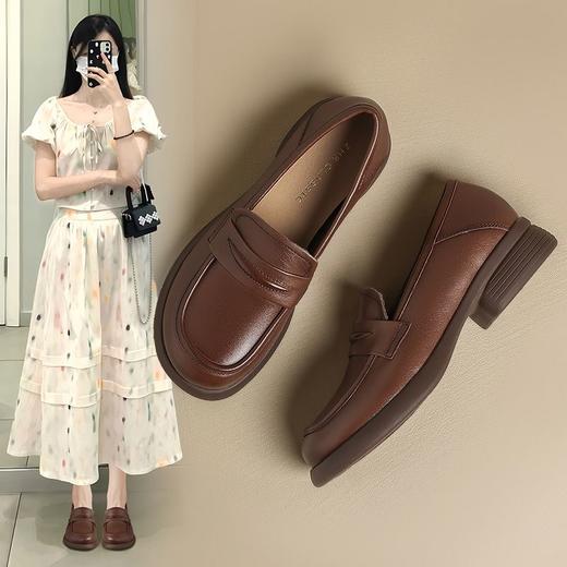 ZHR则则头层牛皮单鞋女2024爆款英伦风真皮乐福鞋轻便百搭ins女鞋 商品图1