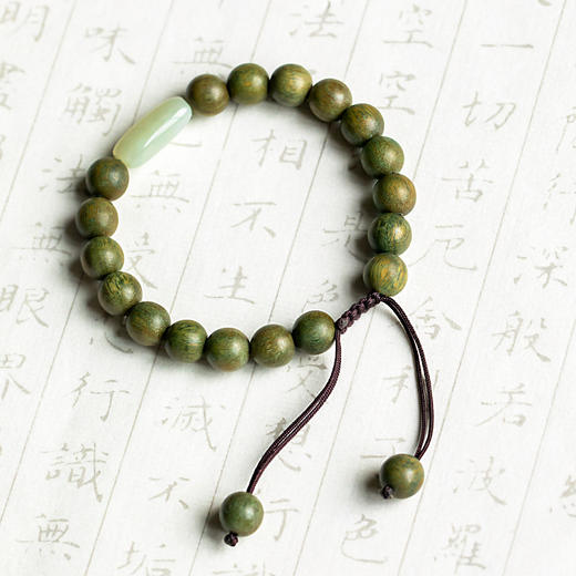 敦煌【青山·和田玉绿檀木手串】敦煌福泽绿檀木佛珠手串 老料和田玉檀香木手链 男女民族手串 商品图5