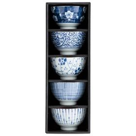 日本进口西庵窑蓝染5种花色茶碗套装