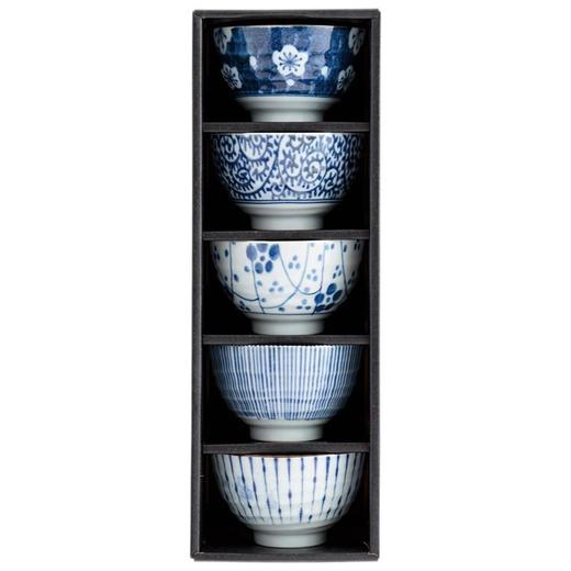 日本进口西庵窑蓝染5种花色茶碗套装 商品图0