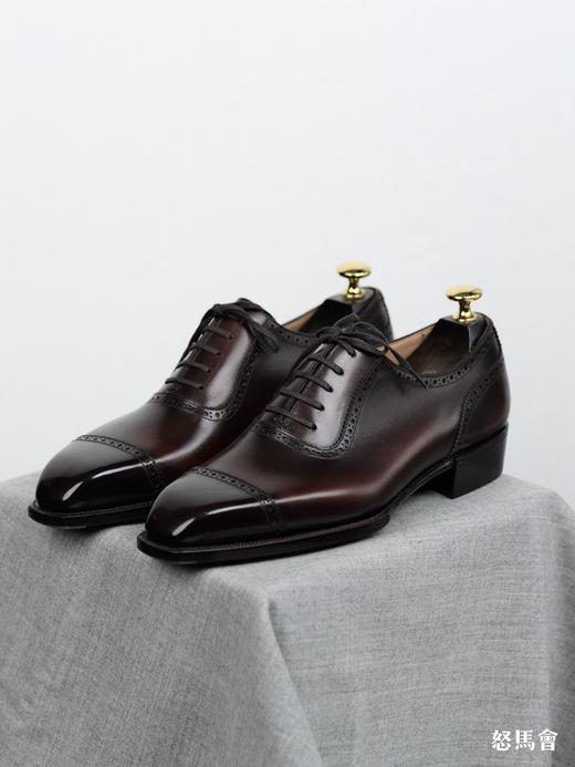 手工固特异法国小牛皮凿子头三角V型琴底手工擦色咖啡色布洛克牛津鞋（Corthay楦型） 商品图0