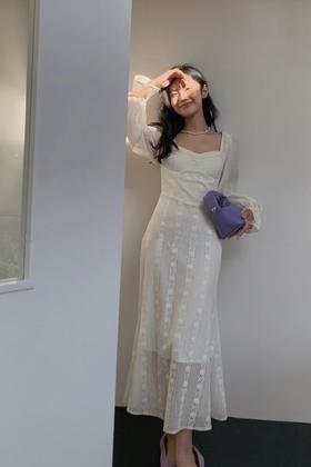 L.Fleuri 甜美桃心领蕾丝收腰显瘦连衣裙 17921