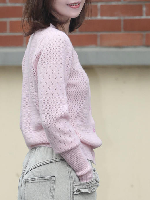 TYNVIE 羊绒羊毛混纺开衫-粉色 商品图3