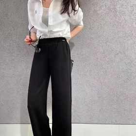 夏新款设计感松紧腰显瘦直筒休闲裤直筒裤