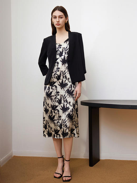 【V领吊带真丝连衣裙】25年春夏新品女士桑蚕丝印花中长款印花裙子 商品图2